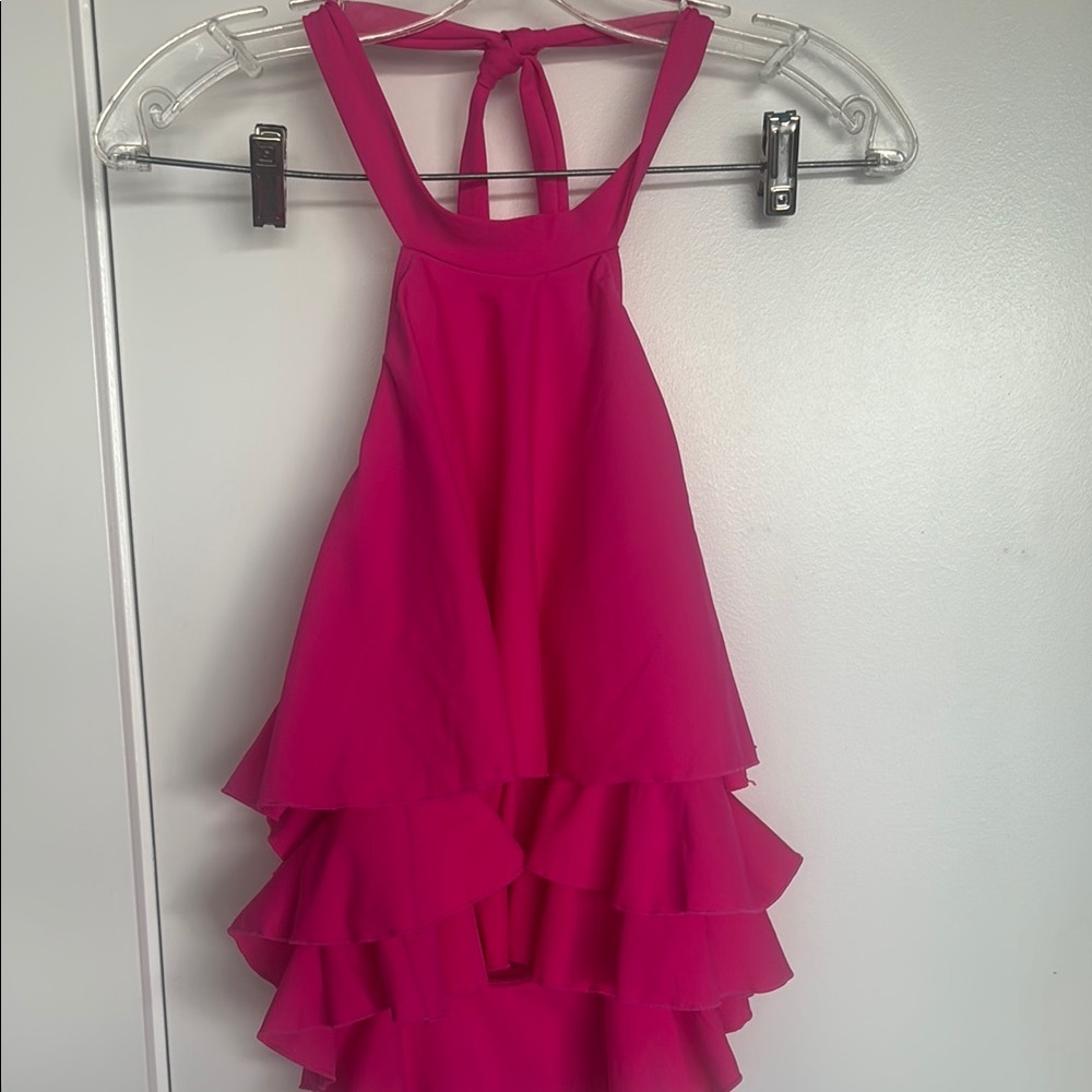 Pink Ruffled High Neck Two piece Bathing Suit - Picture 3 of 4
